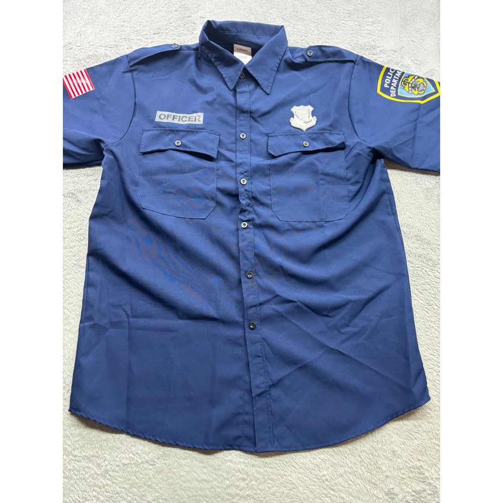 Rubies Men XL Police Officer Costume Shirt Navy Blue Short Sleeve Badge Patch